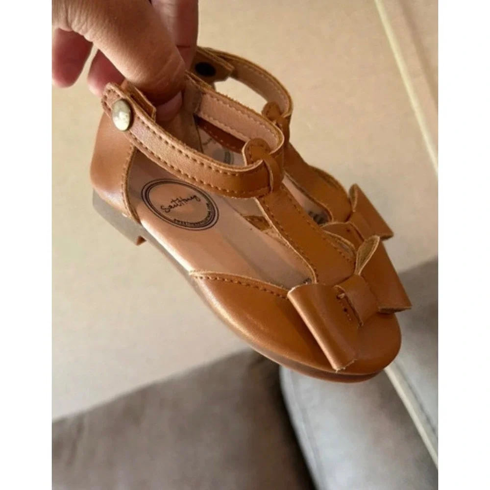 Joyfolie Brown Suede Studded Boots & SweetHoney Tan Bow Sandals Toddler 4 Lot